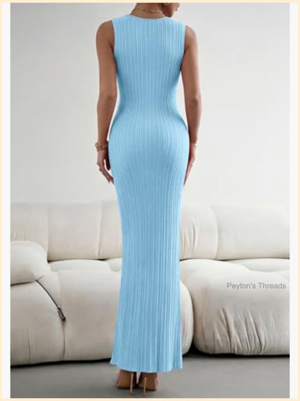 Ribbed Knit Bodycon Maxi Dress Sleeveless Slim Fit Summer Casual Party - Picture 4 of 7